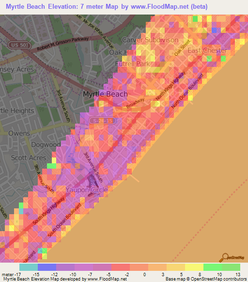 Myrtle Beach,US Elevation Map