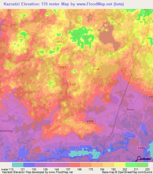 Kazradzi,Latvia Elevation Map