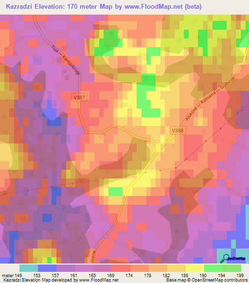 Kazradzi,Latvia Elevation Map