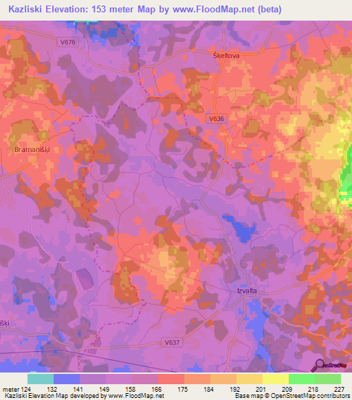 Kazliski,Latvia Elevation Map