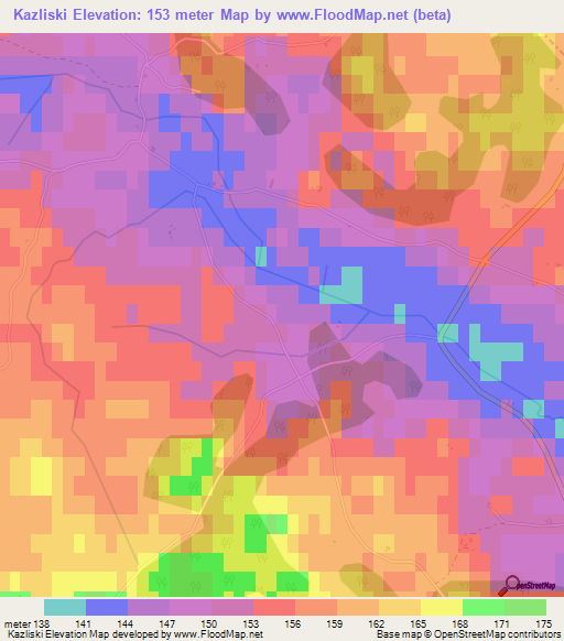 Kazliski,Latvia Elevation Map