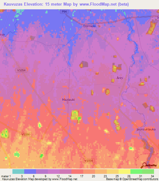 Kauvuzas,Latvia Elevation Map