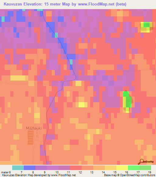 Kauvuzas,Latvia Elevation Map