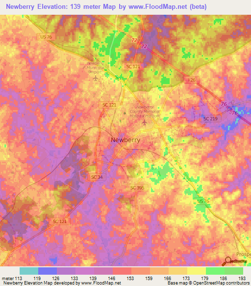 Newberry,US Elevation Map