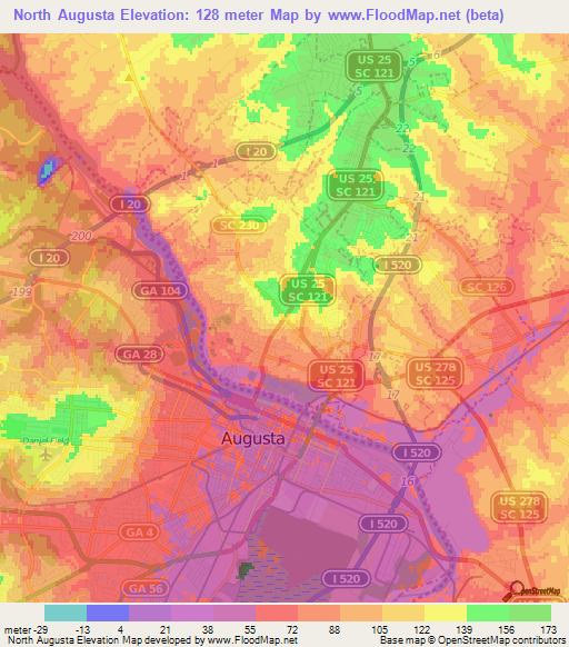 North Augusta,US Elevation Map