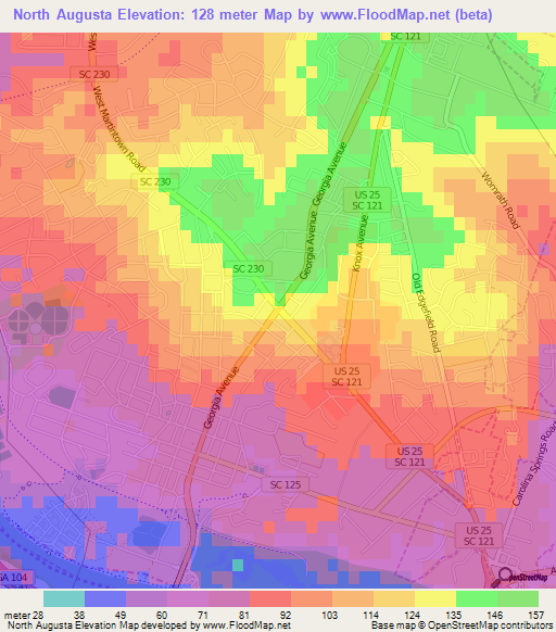 North Augusta,US Elevation Map