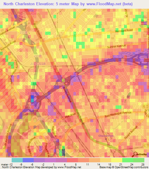 North Charleston,US Elevation Map