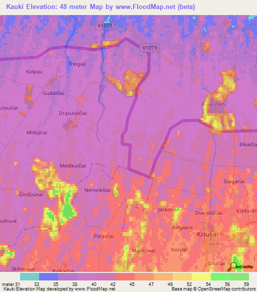 Kauki,Latvia Elevation Map