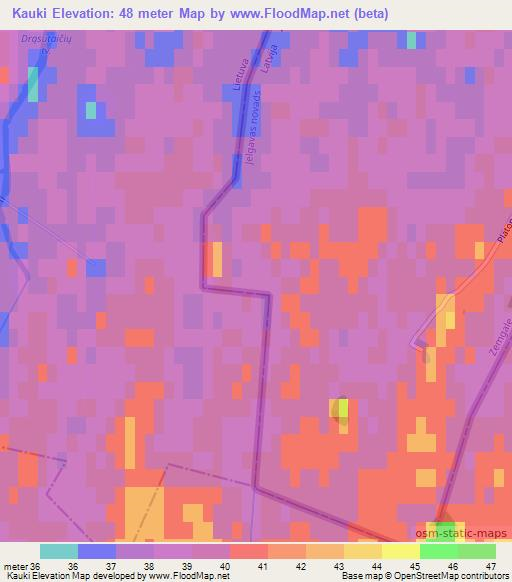 Kauki,Latvia Elevation Map