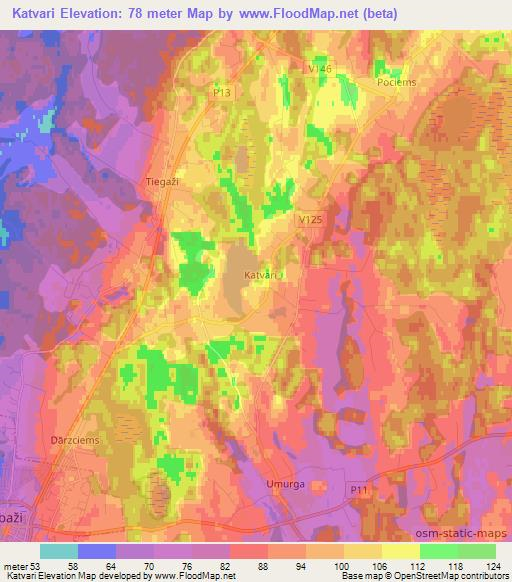 Katvari,Latvia Elevation Map