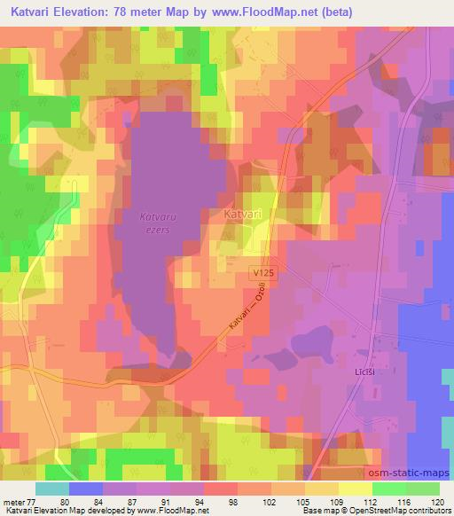 Katvari,Latvia Elevation Map