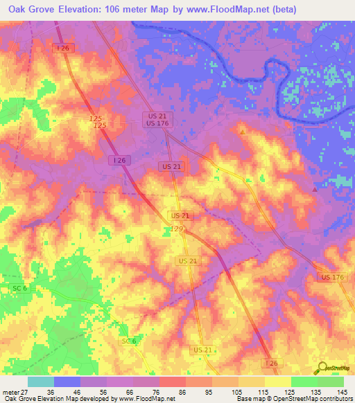 Oak Grove,US Elevation Map