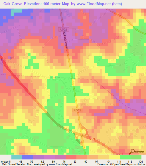 Oak Grove,US Elevation Map