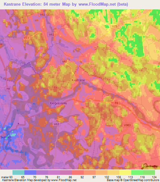 Kastrane,Latvia Elevation Map