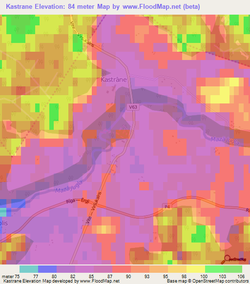 Kastrane,Latvia Elevation Map