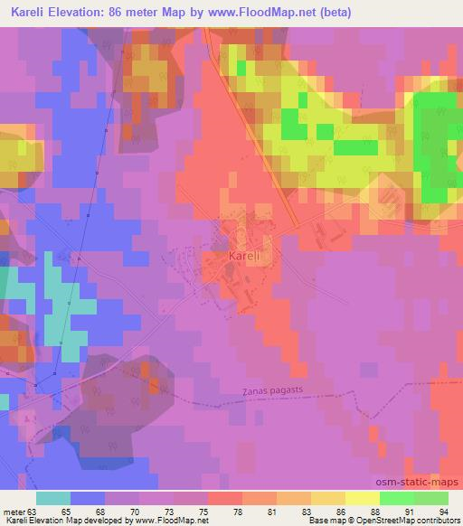 Kareli,Latvia Elevation Map