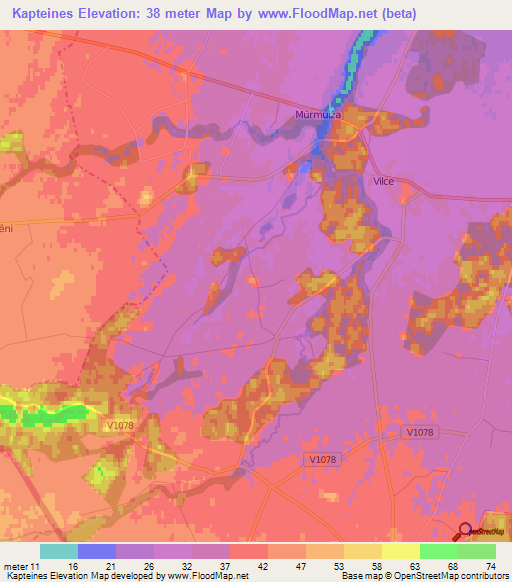 Kapteines,Latvia Elevation Map