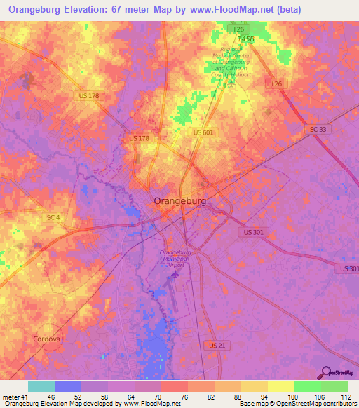 Orangeburg,US Elevation Map