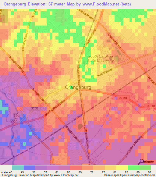 Orangeburg,US Elevation Map