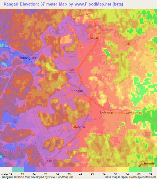 Kangari,Latvia Elevation Map