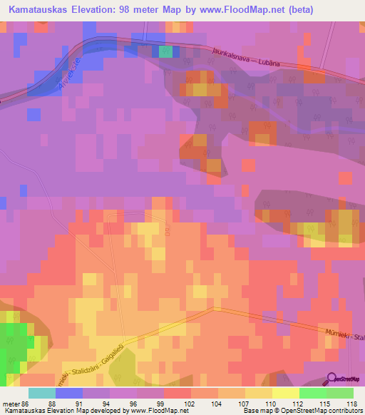 Kamatauskas,Latvia Elevation Map