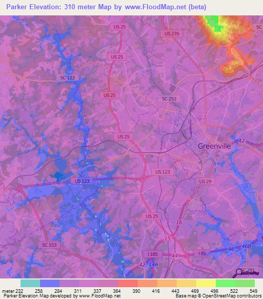 Parker,US Elevation Map