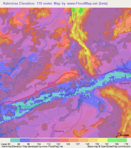 Kalnvirsa,Latvia Elevation Map