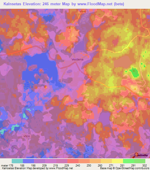 Kalnsetas,Latvia Elevation Map