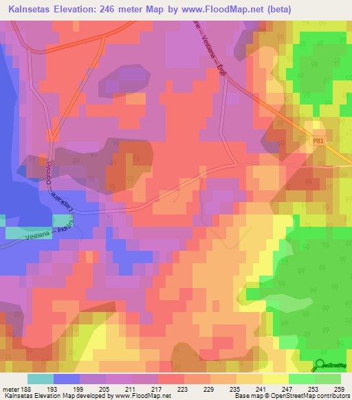 Kalnsetas,Latvia Elevation Map