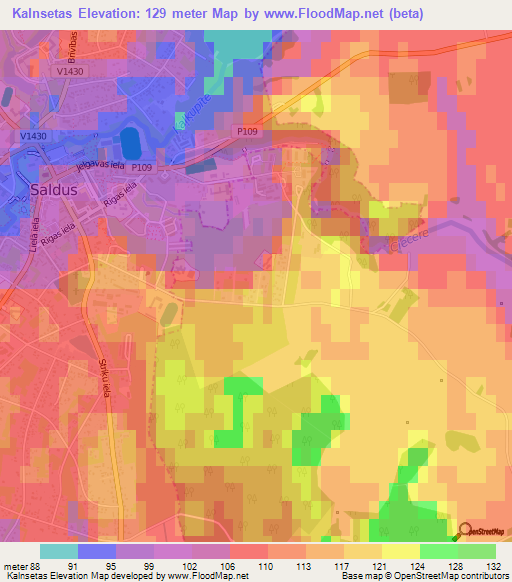 Kalnsetas,Latvia Elevation Map