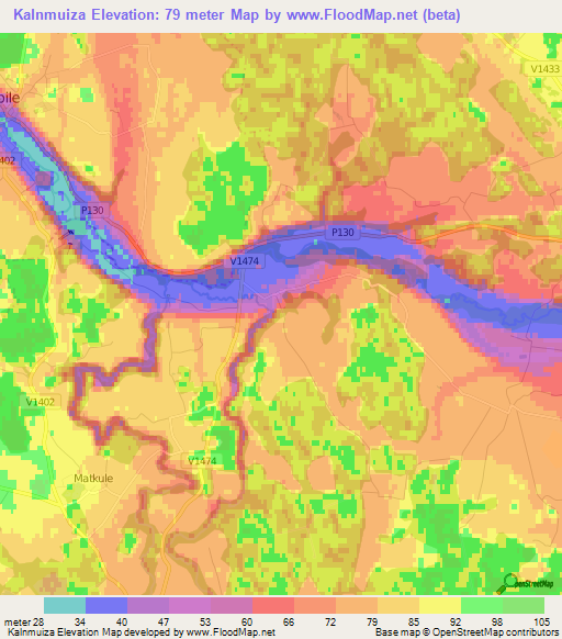 Kalnmuiza,Latvia Elevation Map