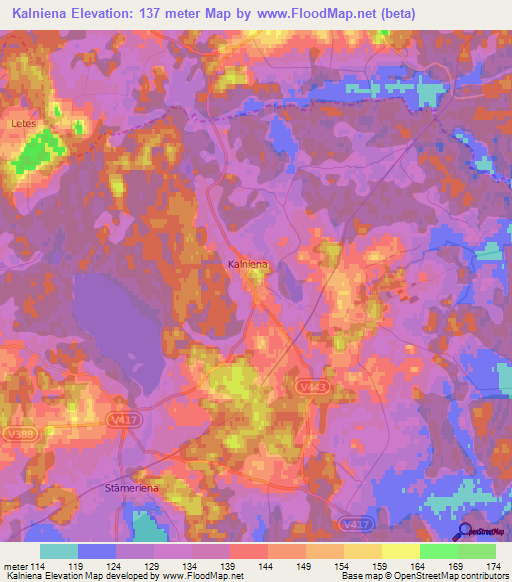 Kalniena,Latvia Elevation Map