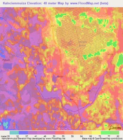 Kalnciemmuiza,Latvia Elevation Map