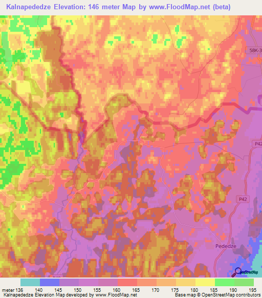 Kalnapededze,Latvia Elevation Map