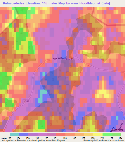 Kalnapededze,Latvia Elevation Map