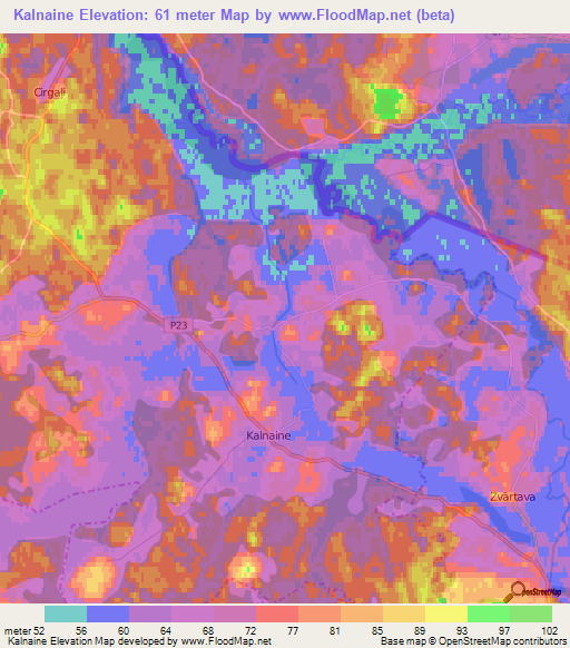 Kalnaine,Latvia Elevation Map