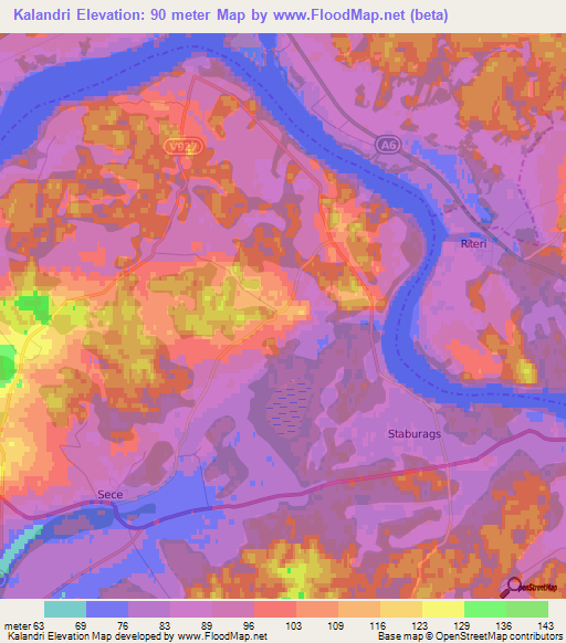 Kalandri,Latvia Elevation Map