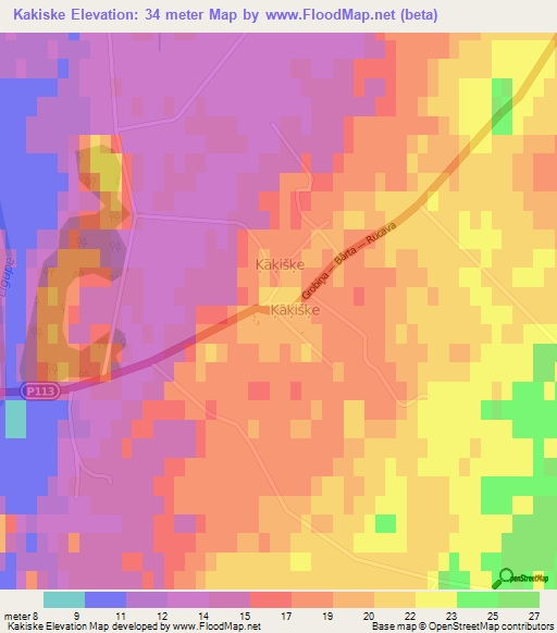 Kakiske,Latvia Elevation Map