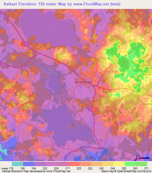 Kaikazi,Latvia Elevation Map