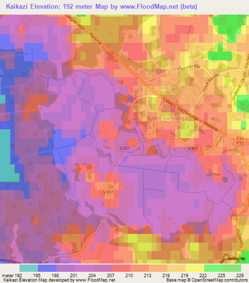 Kaikazi,Latvia Elevation Map