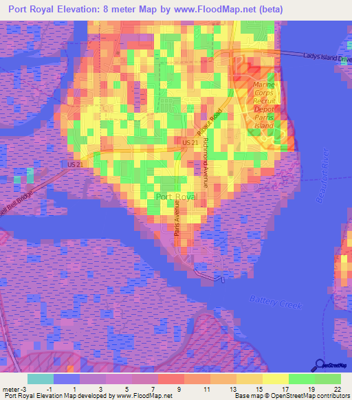 Port Royal,US Elevation Map