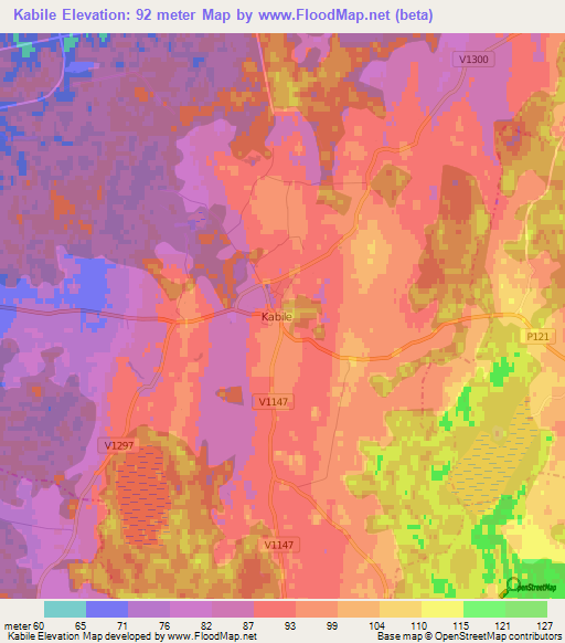 Kabile,Latvia Elevation Map