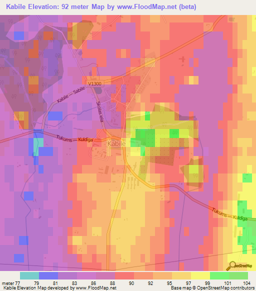 Kabile,Latvia Elevation Map