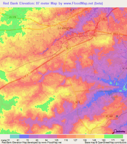 Red Bank,US Elevation Map