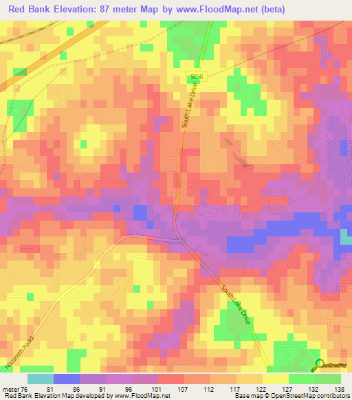 Red Bank,US Elevation Map