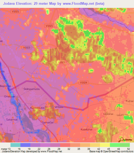 Jodava,Latvia Elevation Map