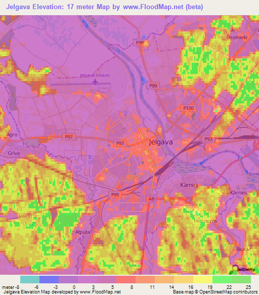 Jelgava,Latvia Elevation Map