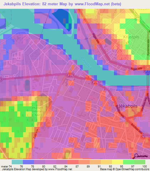 Jekabpils,Latvia Elevation Map