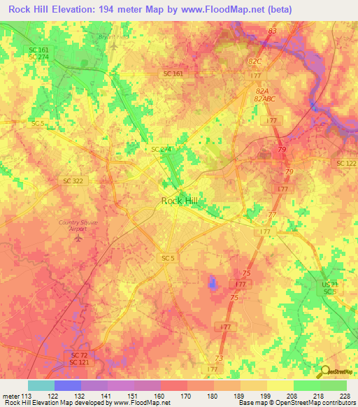 Rock Hill,US Elevation Map