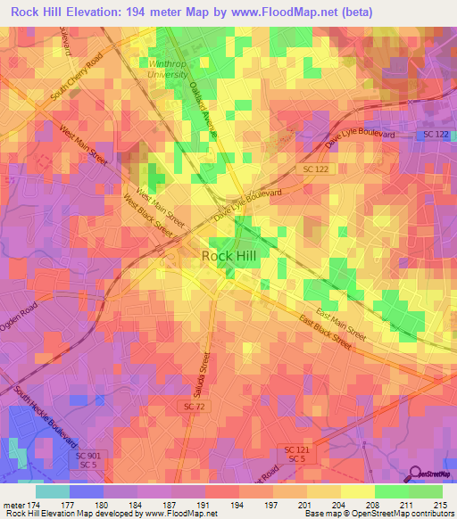 Rock Hill,US Elevation Map